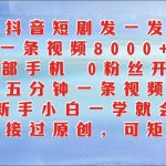 抖音短剧发一发，一条视频8000+，五分钟一条视频，新手小白一学就会，只要一部手机…-梦帆创业网