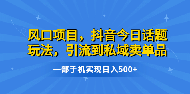 风口项目，抖音今日话题玩法，引流到私域卖单品，一部手机实现日入500+-梦帆创业网