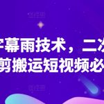 原创字幕雨技术，二次剪辑混剪搬运短视频必备-梦帆创业网