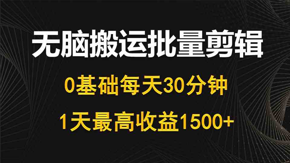 （10008期）每天30分钟，0基础无脑搬运批量剪辑，1天最高收益1500+-梦帆创业网