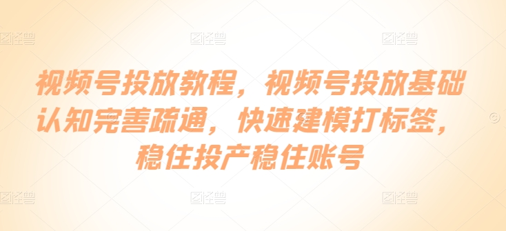 视频号投放教程，​视频号投放基础认知完善疏通，快速建模打标签，稳住投产稳住账号-梦帆创业网