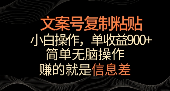 文案号掘金，简单复制粘贴，小白操作，单作品收益900+-梦帆创业网