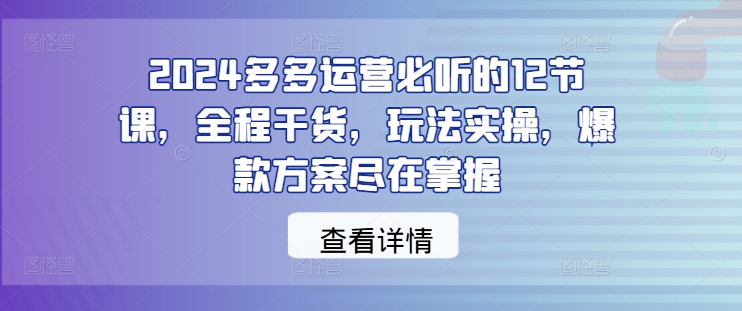 2024多多运营必听的12节课，全程干货，玩法实操，爆款方案尽在掌握-梦帆创业网