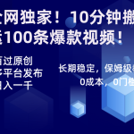 全网独家!10分钟搬运100条爆款视频!百分百过原创,一键多平台发布!!-梦帆创业网