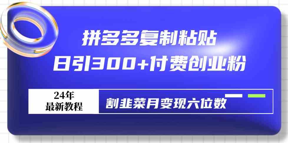 （9129期）拼多多复制粘贴日引300+付费创业粉，割韭菜月变现六位数最新教程！-梦帆创业网