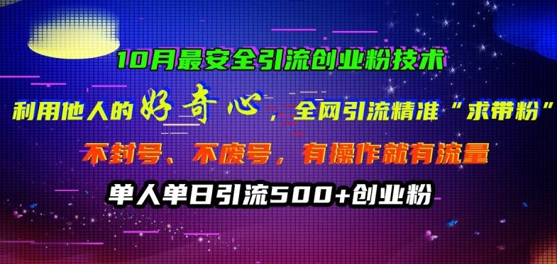 10月最安全引流创业粉技术，利用他人的好奇心全网引流精准“求带粉”不封号、不废号【揭秘】-梦帆创业网