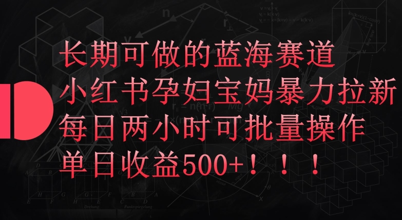 长期可做的蓝海赛道，小红书孕妇宝妈暴力拉新玩法，每日两小时可批量操作，单日收益500+-梦帆创业网