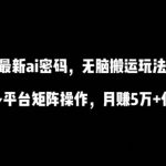 最新ai流量密码，傻瓜式搬运玩法，条条原创，多平台矩阵操作，月赚5万+保姆式教程-梦帆创业网