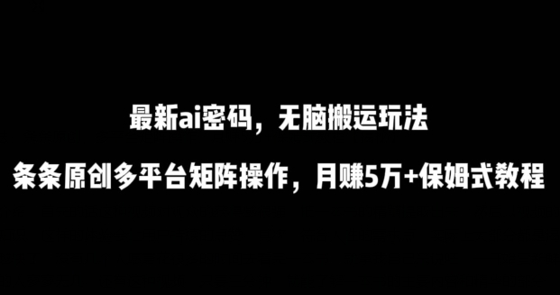 最新ai流量密码，傻瓜式搬运玩法，条条原创，多平台矩阵操作，月赚5万+保姆式教程-梦帆创业网