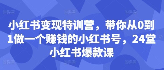 小红书变现特训营，带你从0到1做一个赚钱的小红书号，24堂小红书爆款课-梦帆创业网