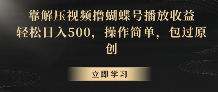 靠解压视频撸蝴蝶号播放收益，轻松日入500，操作简单，包过原创【揭秘】-梦帆创业网