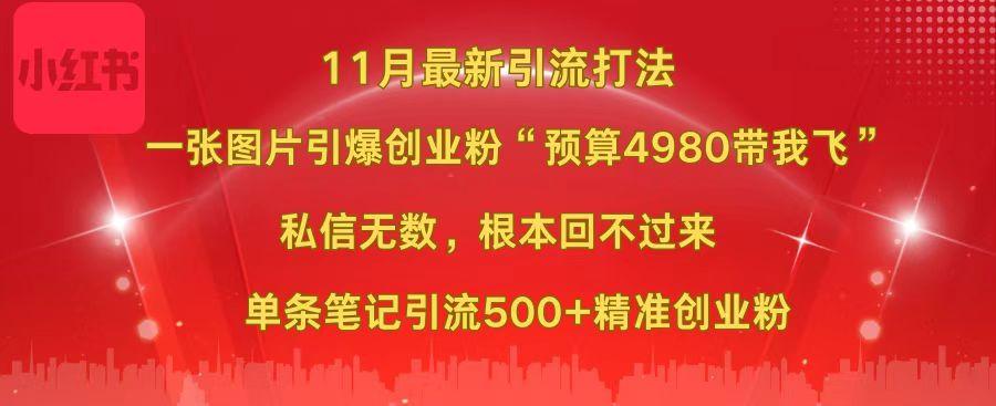 小红书11月最新图片打法，一张图片引爆创业粉“预算4980带我飞”，私信无数，根本回不过来，单条笔记引流500+精准创业粉-梦帆创业网