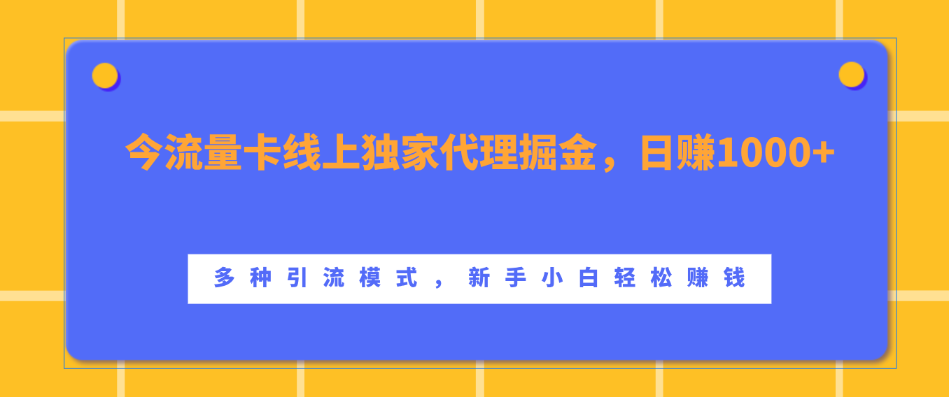 流量卡线上独家代理掘金，日赚1000+ ，多种引流模式，新手小白轻松赚钱-梦帆创业网