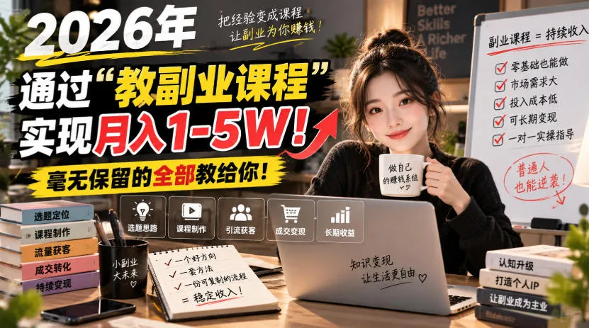 2026年通过“教副业课程”实现月入1-5W！毫无保留的全部教给你！【揭秘】-梦帆创业网