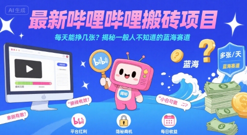 最新哔哩哔哩上B站搬砖项目，每天能挣几张？揭秘一般人不知道的蓝海赛道-梦帆创业网