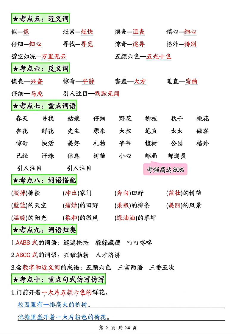 二年级下册语文1-8单元★高频考点总结_-梦帆创业网