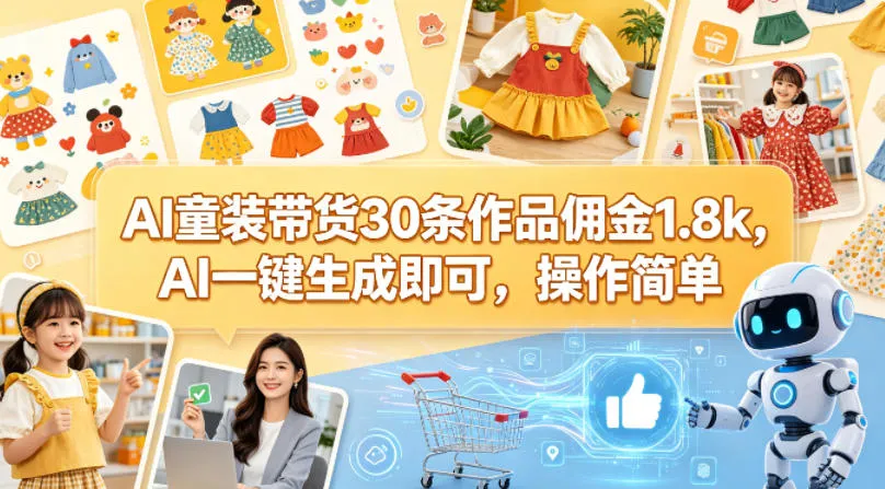 AI童装带货30条作品佣金1.8k，AI一键生成即可，操作简单-梦帆创业网