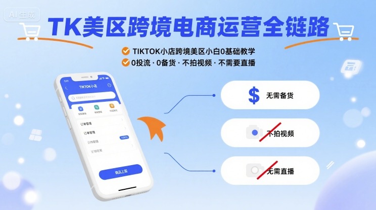 TK美区跨境电商运营全链路，TIKTOK小店跨境美区小白0基础教学，0投流0备货不拍视频不需要直播-梦帆创业网