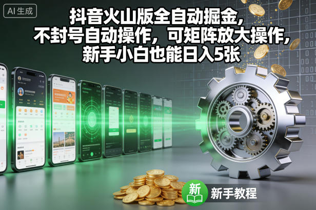 抖音火山版全自动掘金，不封号自动操作，可矩阵放大操作，新手小白也能日入5张【揭秘】-梦帆创业网