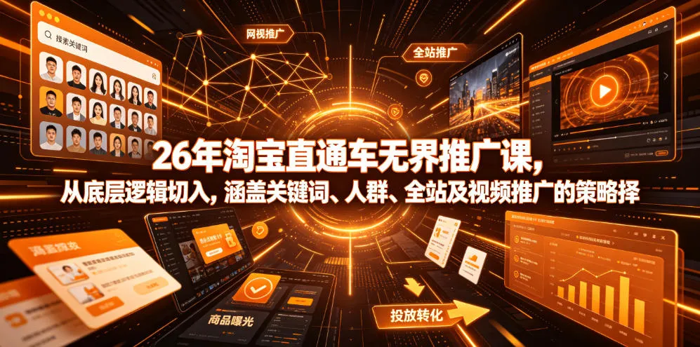 26年淘宝直通车无界推广课，从底层逻辑切入，涵盖关键词、人群、全站及视频推广的策略选择-梦帆创业网
