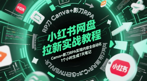 小红书网盘拉新实战教程，Canva+影刀RPA实现内容全自动化，1个小时生成7天笔记-梦帆创业网