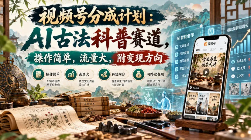 视频号分成计划：AI古法科普赛道，操作简单，流量大，附变现方向-梦帆创业网