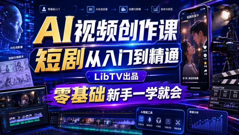 AI视频创作课，短剧从入门到精通，LibTV出品，零基础新手一学就会-梦帆创业网