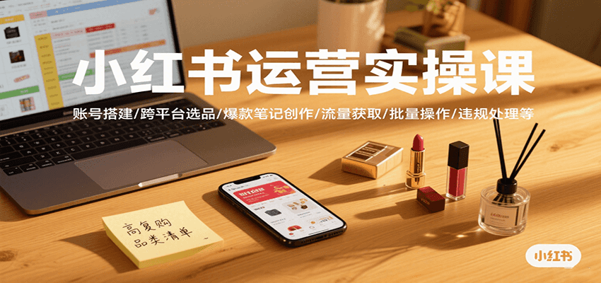 小红书运营实操课，账号搭建/跨平台选品/爆款笔记创作/流量获取/批量操作/违规处理等-梦帆创业网