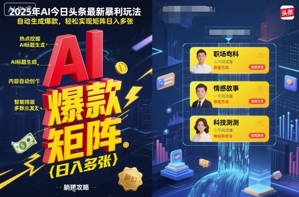 2025年AI今日头条最新暴利玩法，自动生成爆款，轻松实现矩阵日入多张-梦帆创业网