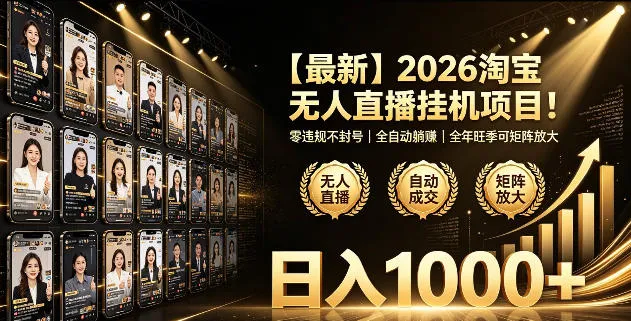 2026淘宝无人直播挂播项目！零违规不封号，全自动躺賺，全年旺季可矩阵放大，日入1000+【揭秘】-梦帆创业网