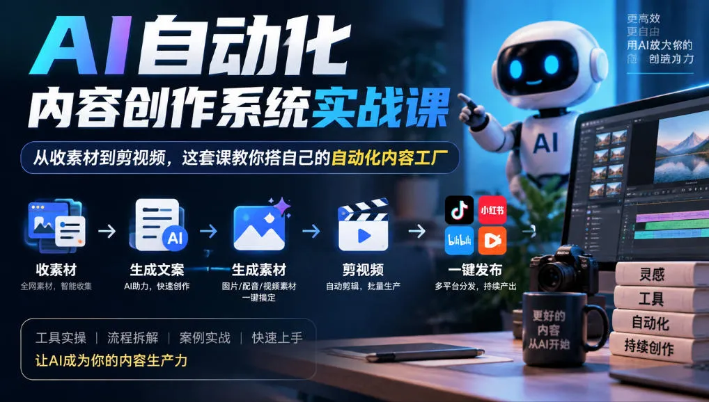 AI自动化内容创作系统实战课，从收素材到剪视频，这套课教你搭自己的自动化内容工厂-梦帆创业网