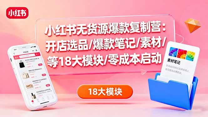 （16289期）小红书无货源爆款复制营：开店选品/爆款笔记/素材/等18大模块/零成本启动-梦帆创业网