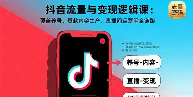 （15824期）抖音流量与变现逻辑课：覆盖养号、爆款内容生产、直播间运营等全链路-梦帆创业网