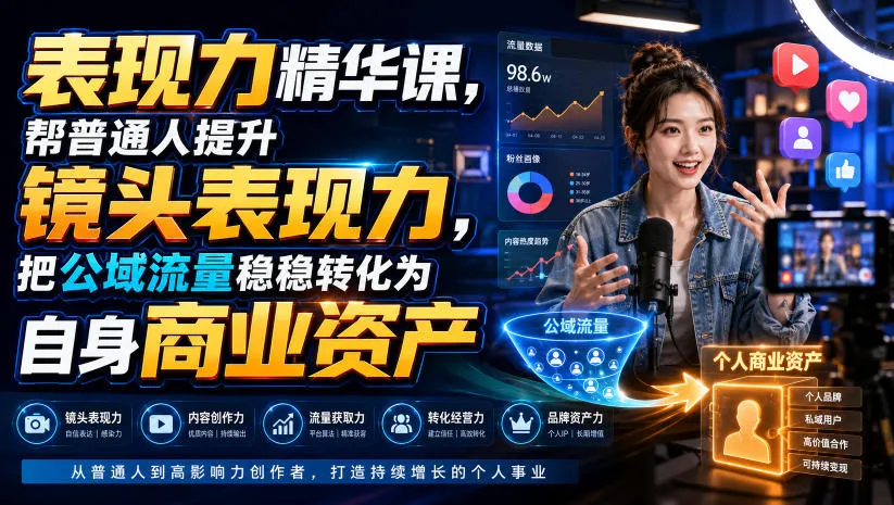 表现力精华课，帮普通人提升镜头表现力，把公域流量稳稳转化为自身商业资产-梦帆创业网
