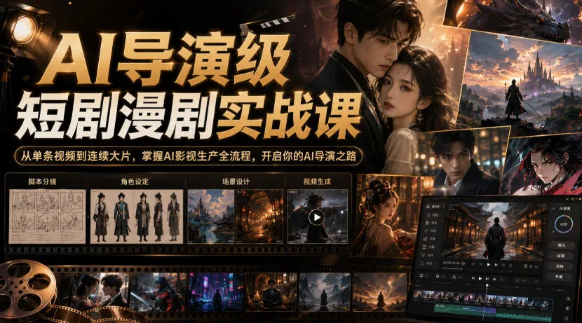 AI导演级短剧漫剧实战课,从单条视频到连续大片,掌握AI影视生产全流程,开启你的AI导演之路! AI导演级短剧漫剧实战课,从单条视频到连续大片,掌握AI影视生产全流程,开启你的AI导演之路!