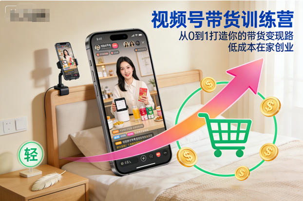 视频号带货训练营，从0到1打造你的带货变现路，低成本在家创业-梦帆创业网