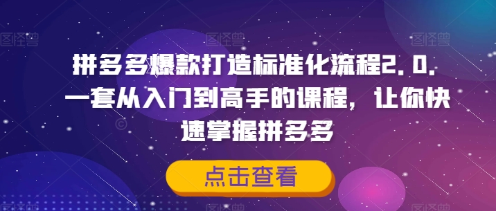 拼多多爆款打造标准化流程2.0，一套从入门到高手的课程，让你快速掌握拼多多-梦帆创业网