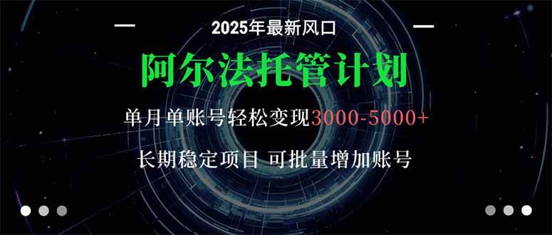 （16360期）阿尔法托管计划 单账号月入3000-5000，长期稳定项目，新手小白轻松上手。-梦帆创业网