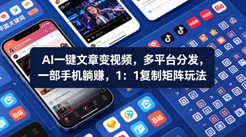 Ai一键文章变视频，多平台分发，一部手机躺賺，1：1复制矩阵玩法-梦帆创业网