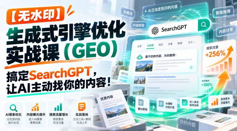 【无水印】生成式引擎优化（GEO）实战课：搞定SearchGPT，让AI主动找你的内容！【原创双语字幕】-梦帆创业网