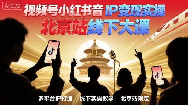 视频号小红书抖音IP变现实操北京站线下大课，40+行业短视频高变现姿势，100+IP高变现实操技术-梦帆创业网