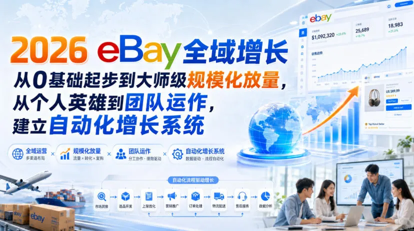 2026 eBay全域增长，从0基础起步到大师级规模化放量，从个人英雄到团队运作，建立自动化增长系统-梦帆创业网