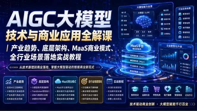 AIGC大模型技术与商业应用全解课|产业趋势、底层架构、MaaS商业模式、全行业场景落地实战教程 AIGC大模型技术与商业应用全解课|产业趋势、底层架构、MaaS商业模式、全行业场景落地实战教程