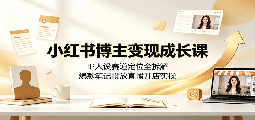 小红书博主变现成长课：IP人设赛道定位全拆解，爆款笔记投放直播开店实操-梦帆创业网
