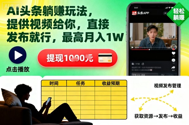 AI头条躺賺玩法，提供视频给你，直接发布就行，最高月入1W+【揭秘】-梦帆创业网