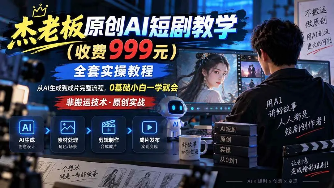 （20254期）杰老板原创AI短剧教学（收费999元），全套实操教程，0基础小白一学就会，非搬运技术-梦帆创业网