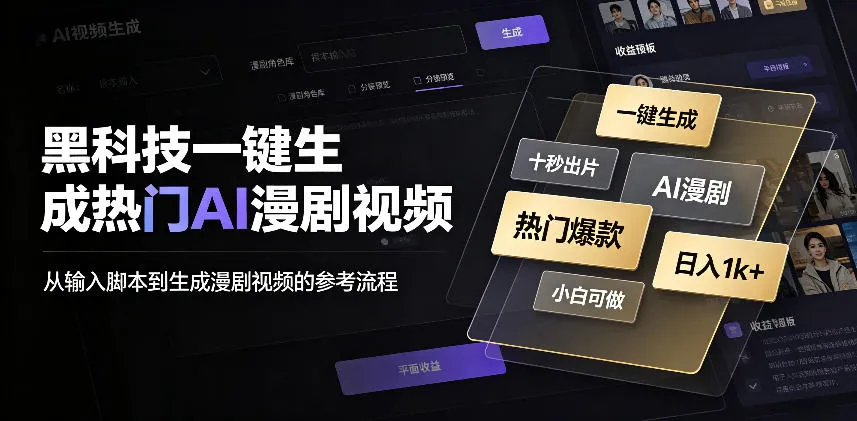 黑科技一键生成热门AI漫剧视频，十秒钟即可搞定，小白也能日入1k+【揭秘】-梦帆创业网