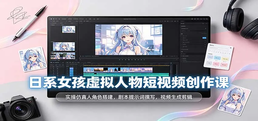 日系女孩虚拟人物短视频创作课：实操仿真人角色搭建，剧本提示词撰写，视频生成剪辑-梦帆创业网
