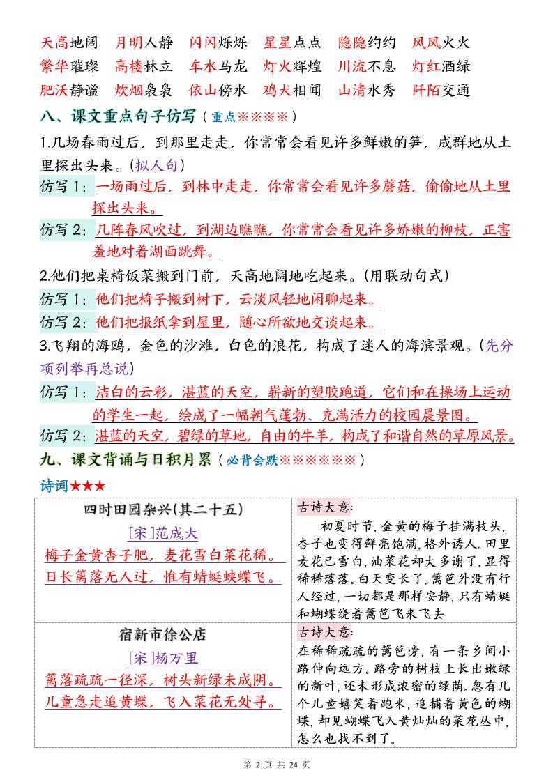 四下语文期末1-8单元十大考点必背-梦帆创业网