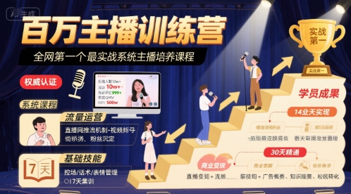 百万主播训练营，全网第一个最实战系统主播培养课程-梦帆创业网